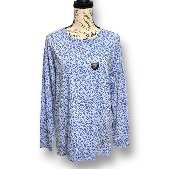 J.Crew M Blue Leopard Print Cotton Tunic Tee Long Sleeve Casual Lounge Top NWT - Picture 1 of 8